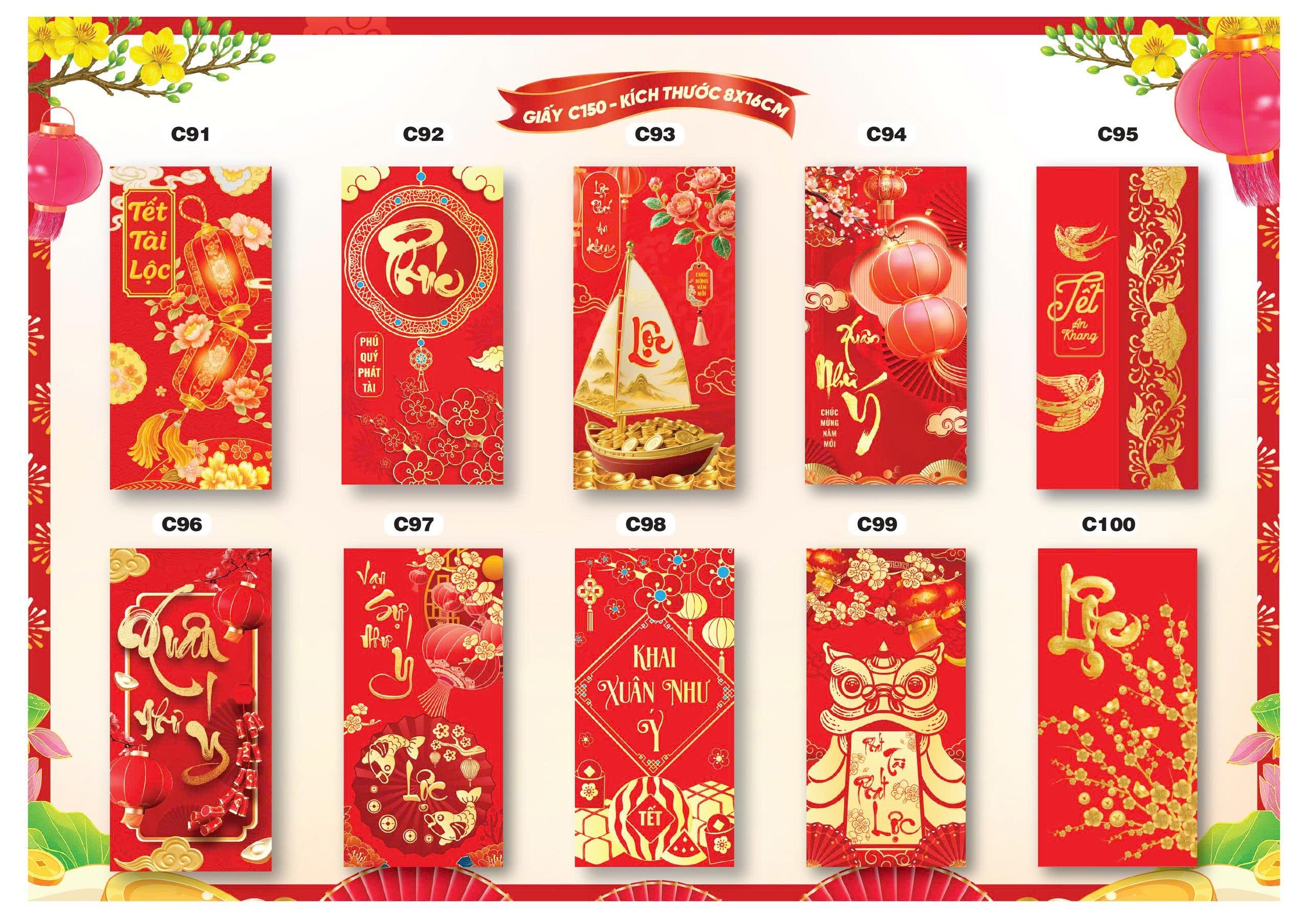 Bao lì xì Tết truyền thống 8x16cm C150 (túi 10 cái/ xấp 100 cái)