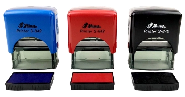 Dấu Shiny rPet-842 KT 14x38mm - mưc sẵn Xanh/ đỏ/ đen (không nội dung)  Mặc định