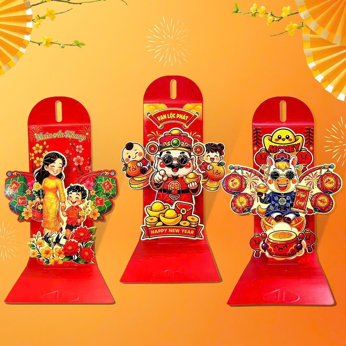 Bao lì xì 3D 1 ngăn 9x18cm (túi 1 cái)