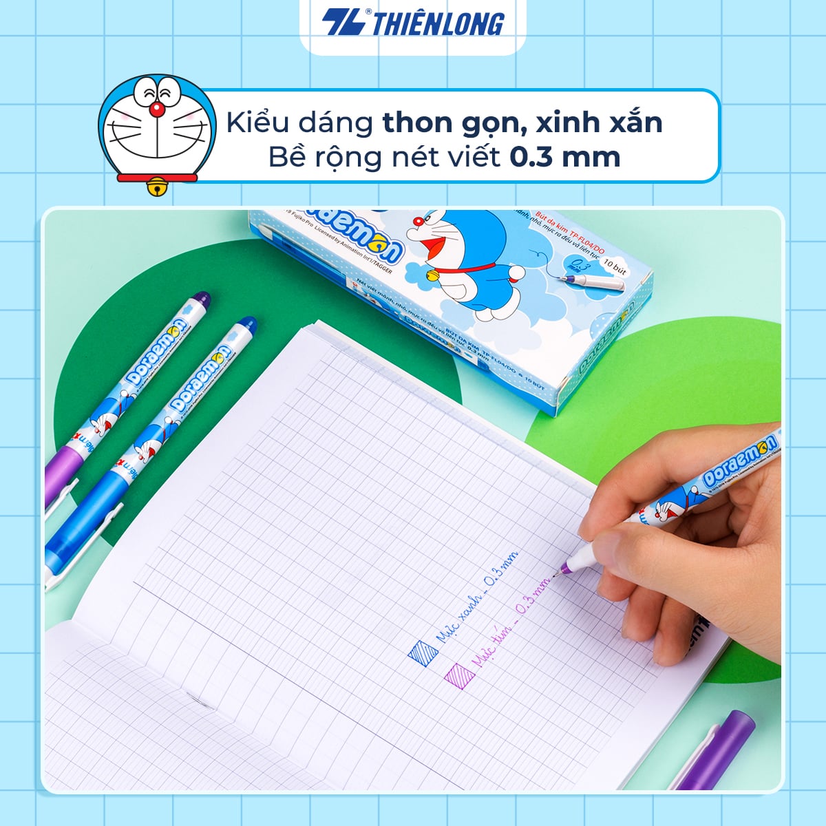 Bút lông kim Thiên Long Điểm 10 TP-FL04/DO Doremon 0.3mm, mực tím (10/600)