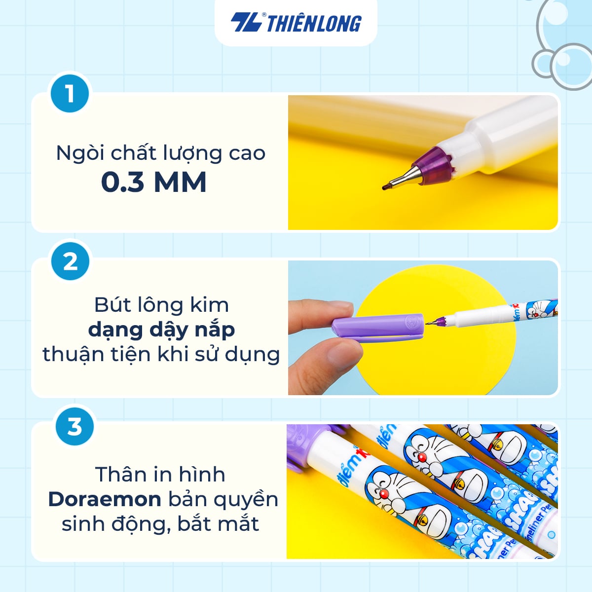 Bút lông kim Thiên Long Điểm 10 TP-FL08/DO Doremon 0.3mm, mực tím (10/720)