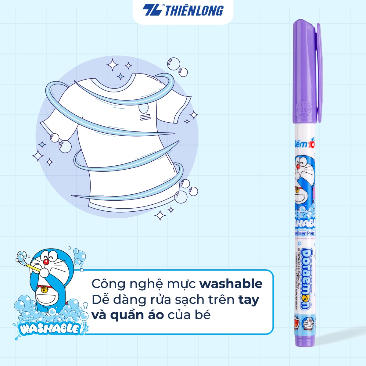 Bút lông kim Thiên Long Điểm 10 TP-FL08/DO Doremon 0.3mm, mực tím (10/720)