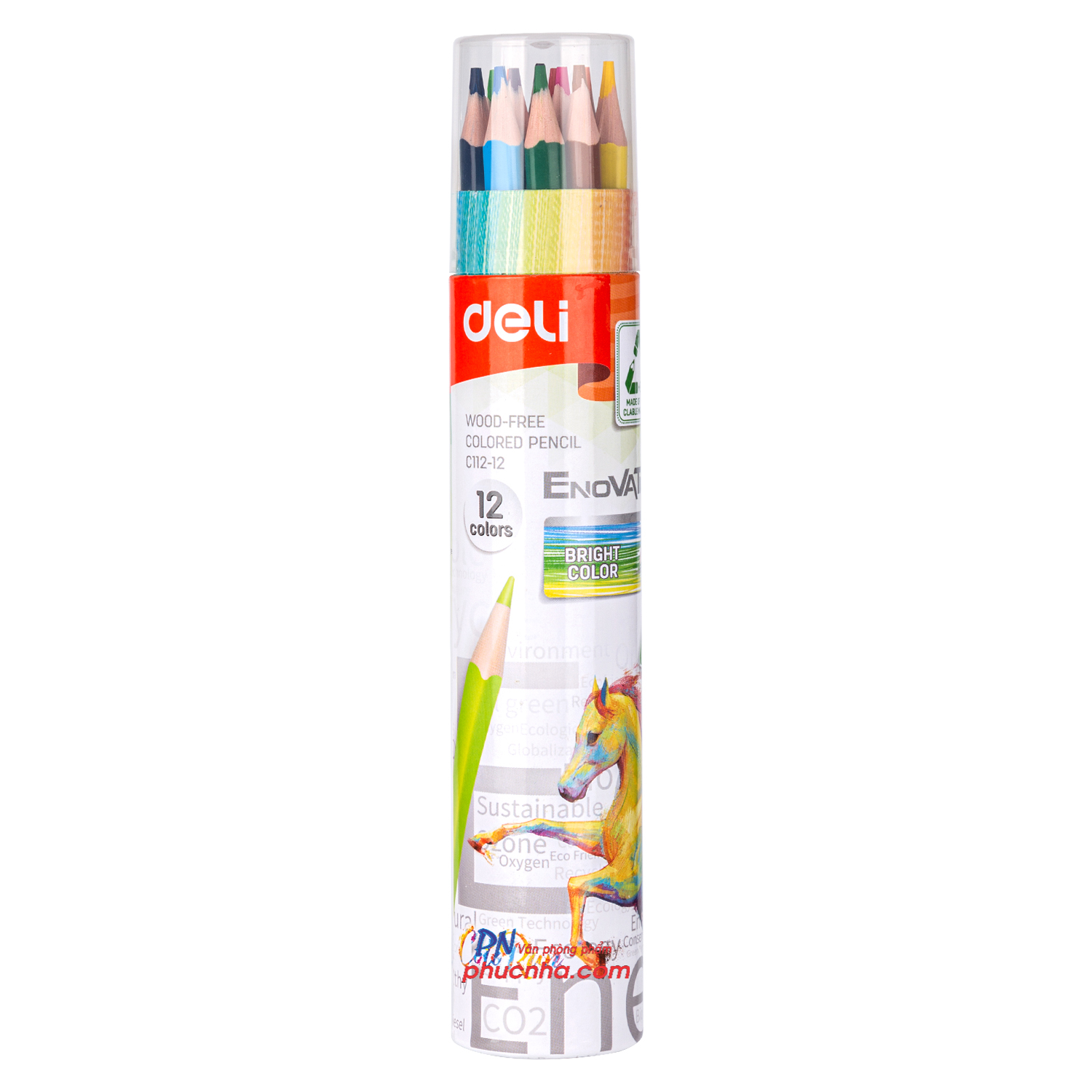 Bút chì màu Deli C112 Enovation, Lon giấy - 12 màu/ 24 màu