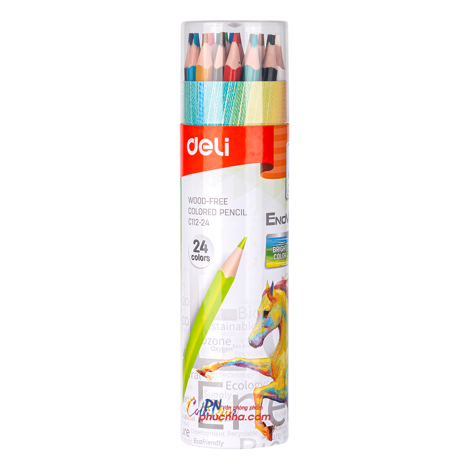 Bút chì màu Deli C112 Enovation, Lon giấy - 12 màu/ 24 màu