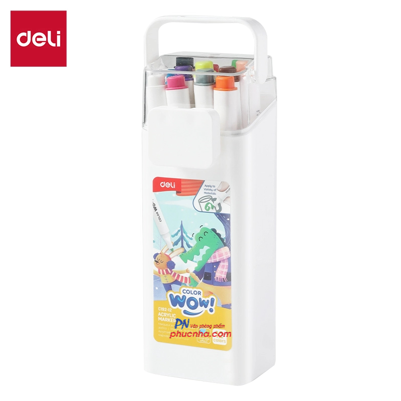 Bút lông màu Acrylic Marker Deli C192-12 Wow 12 màu (Hộp trắng)