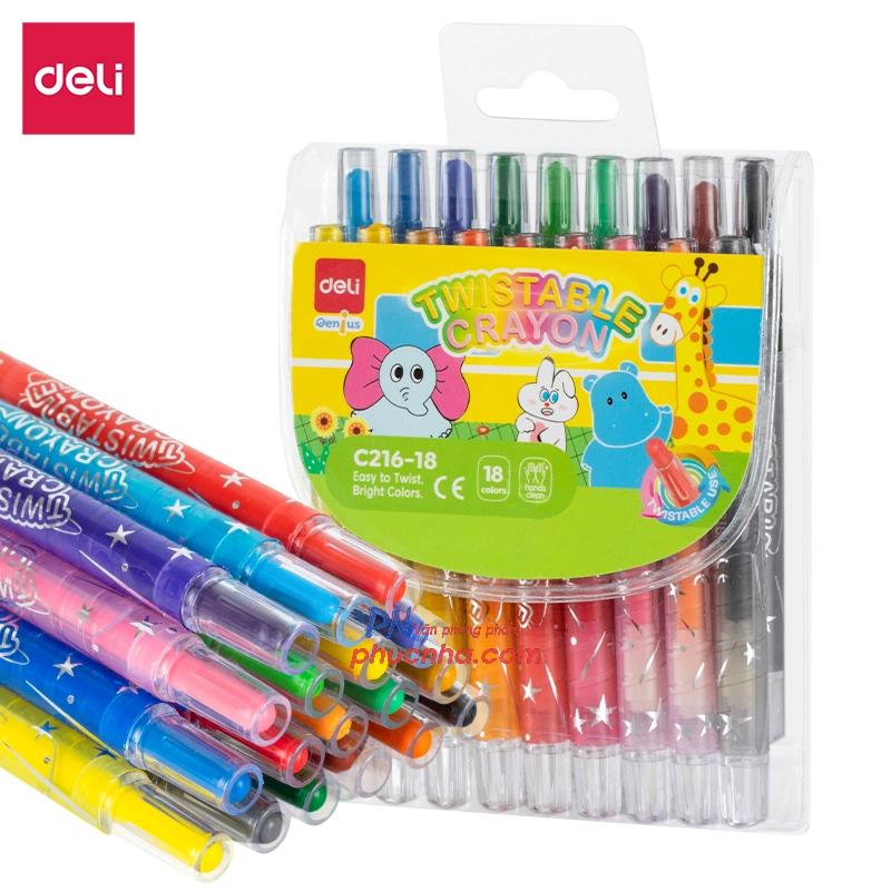 Sáp màu vặn Deli C216 cây ngắn (12) - 12 màu/ 18 màu/ 24 màu