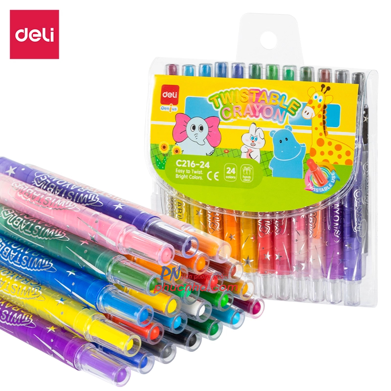 Sáp màu vặn Deli C216 cây ngắn (12) - 12 màu/ 18 màu/ 24 màu