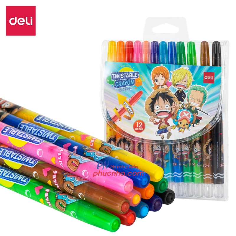 Sáp màu vặn Deli C217 cây dài bản One piece - 12 màu/ 18 màu/ 24 màu