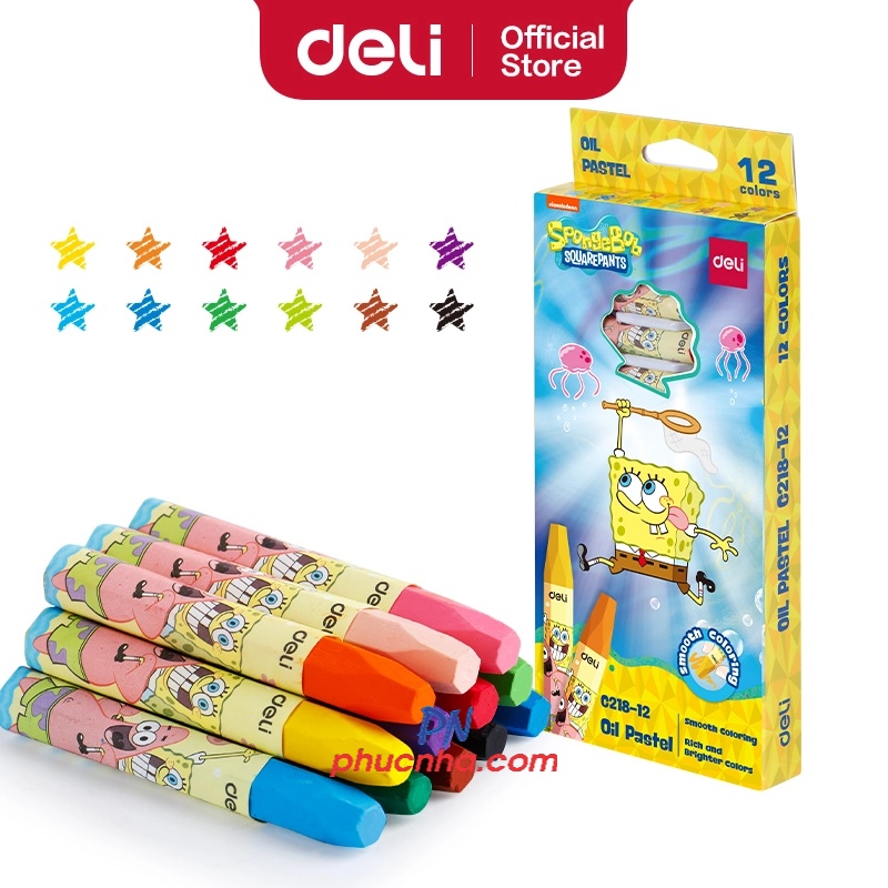 Bút sáp màu dầu hình bọt biển Deli C218-12 12 màu (20)