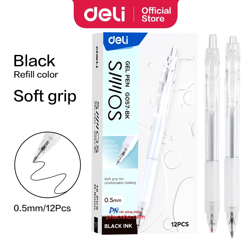 Bút gel bấm Deli G057 0.5mm (12) - Mực xanh/ đỏ/ đen