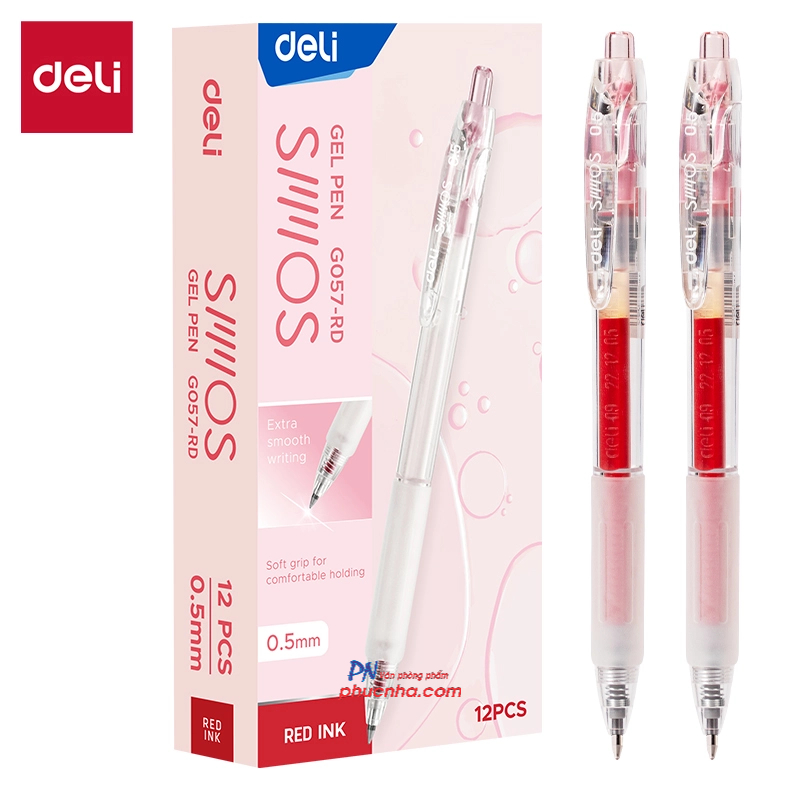 Bút gel bấm Deli G057 0.5mm (12) - Mực xanh/ đỏ/ đen