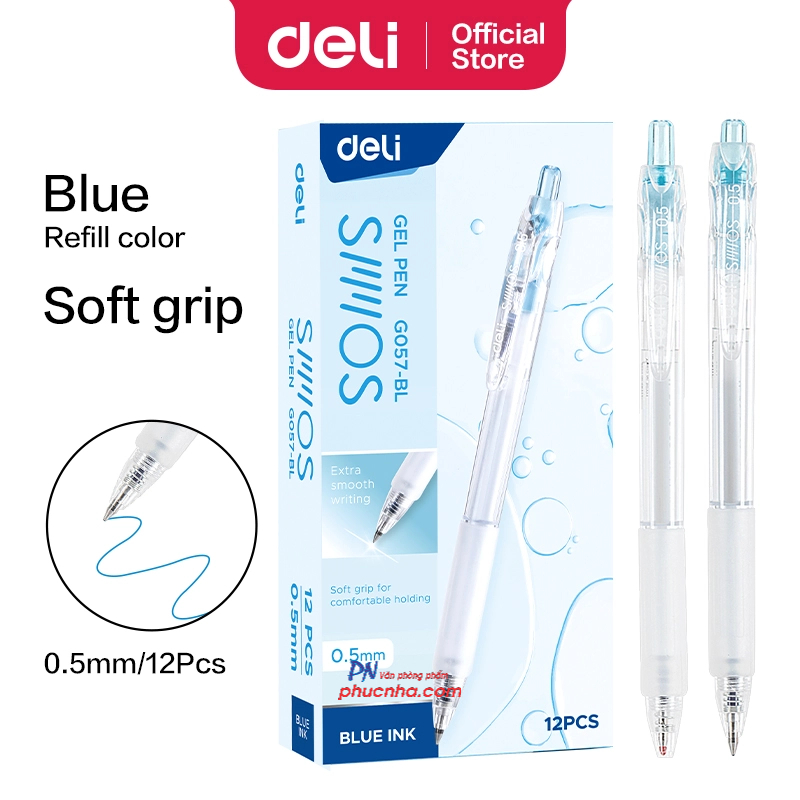 Bút gel bấm Deli G057 0.5mm (12) - Mực xanh/ đỏ/ đen
