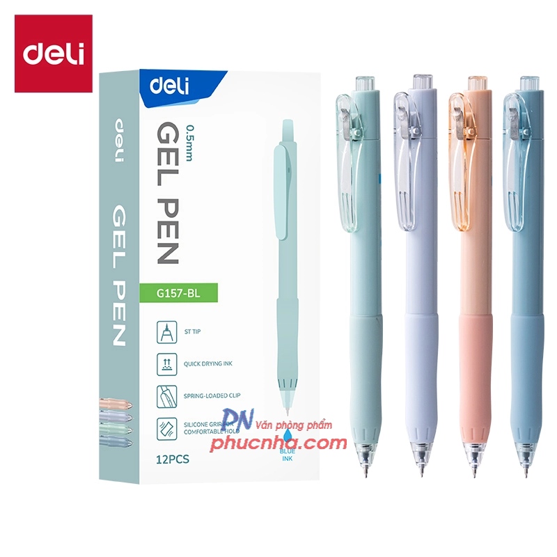 Bút gel nước bấm khô nhanh Deli G157 quick dry ngòi ST 0.5mm (12)