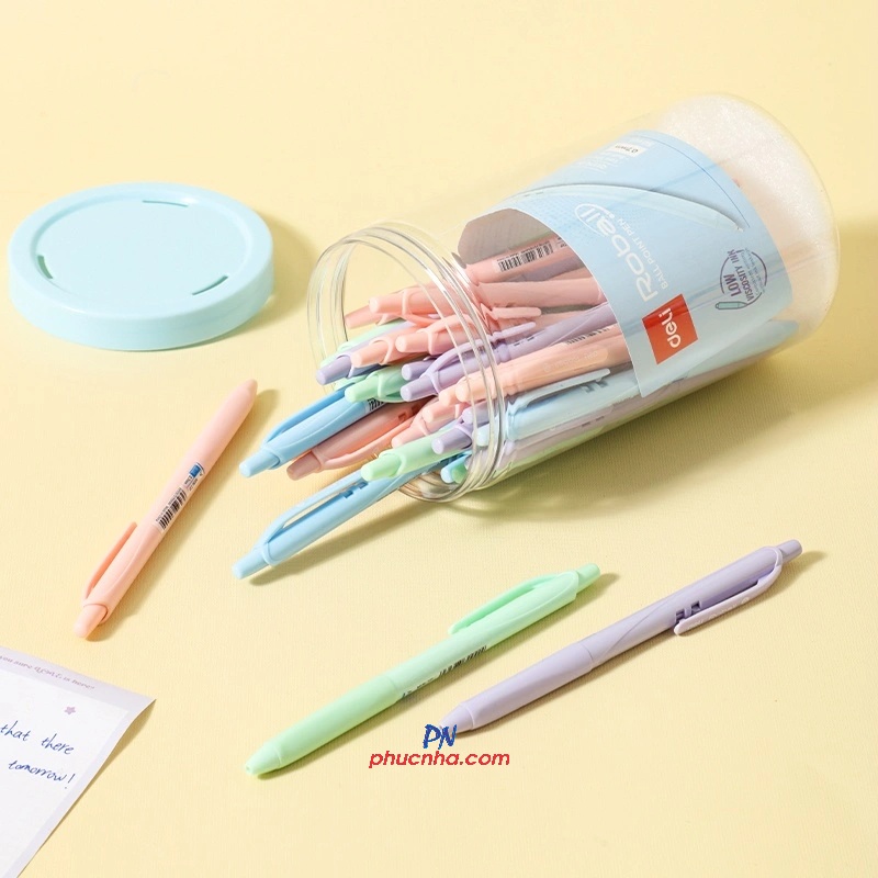 Bút bi dầu Deli Q117C Roball 0.7mm pastel, mực xanh, đệm tay (50)