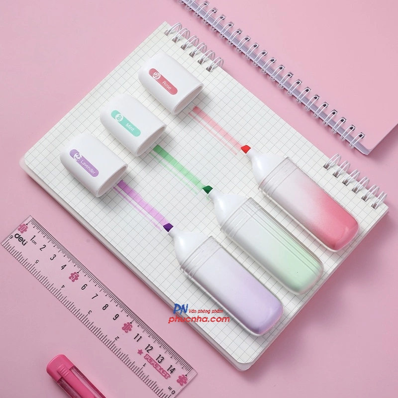 Bút dạ quang Deli U188 1-5mm, có hương thơm (6) - Tím - Hương lavender/ Xanh mint - Hương matcha/ Hồng - Hương Rose