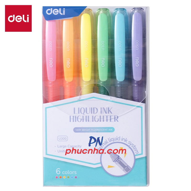 Bút dạ quang Deli U300  mực nước 6 màu