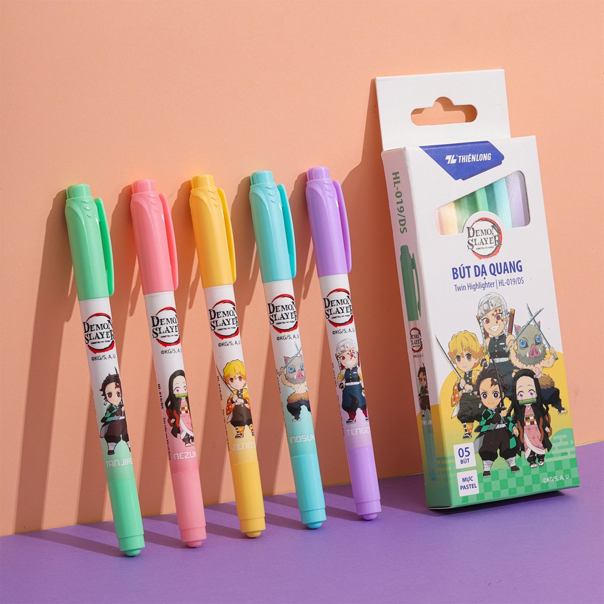 Bút dạ quang pastel Thiên Long HL-019/DS Demon slayer bộ 5 màu