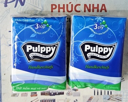 Khăn giấy lụa bỏ túi Pulppy 3 lớp 10 tờ (10 gói / lốc)