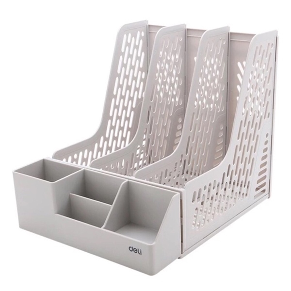 Kệ hồ sơ ráp 3 ngăn + cắm bút nhựa Deli Z00112 A4