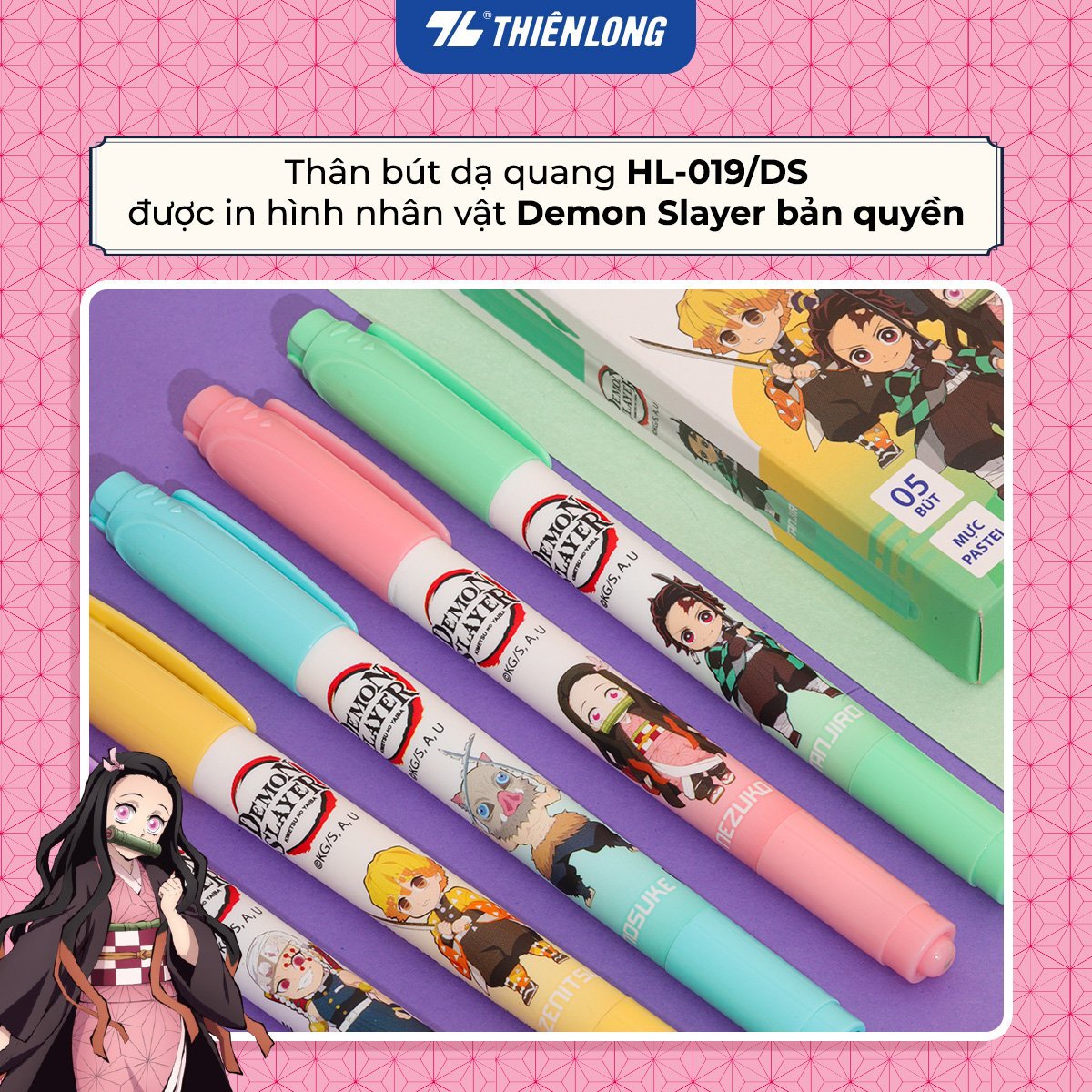 Bút dạ quang pastel Thiên Long HL-019/DS Demon slayer bộ 5 màu