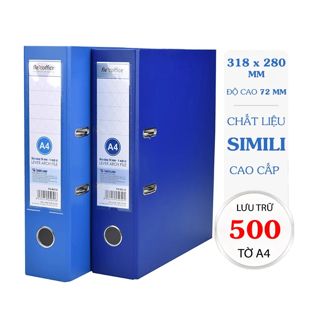 Bìa còng Thiên Long FO-BC12 7cm A4 1 mặt xi, xanh đậm (40)
