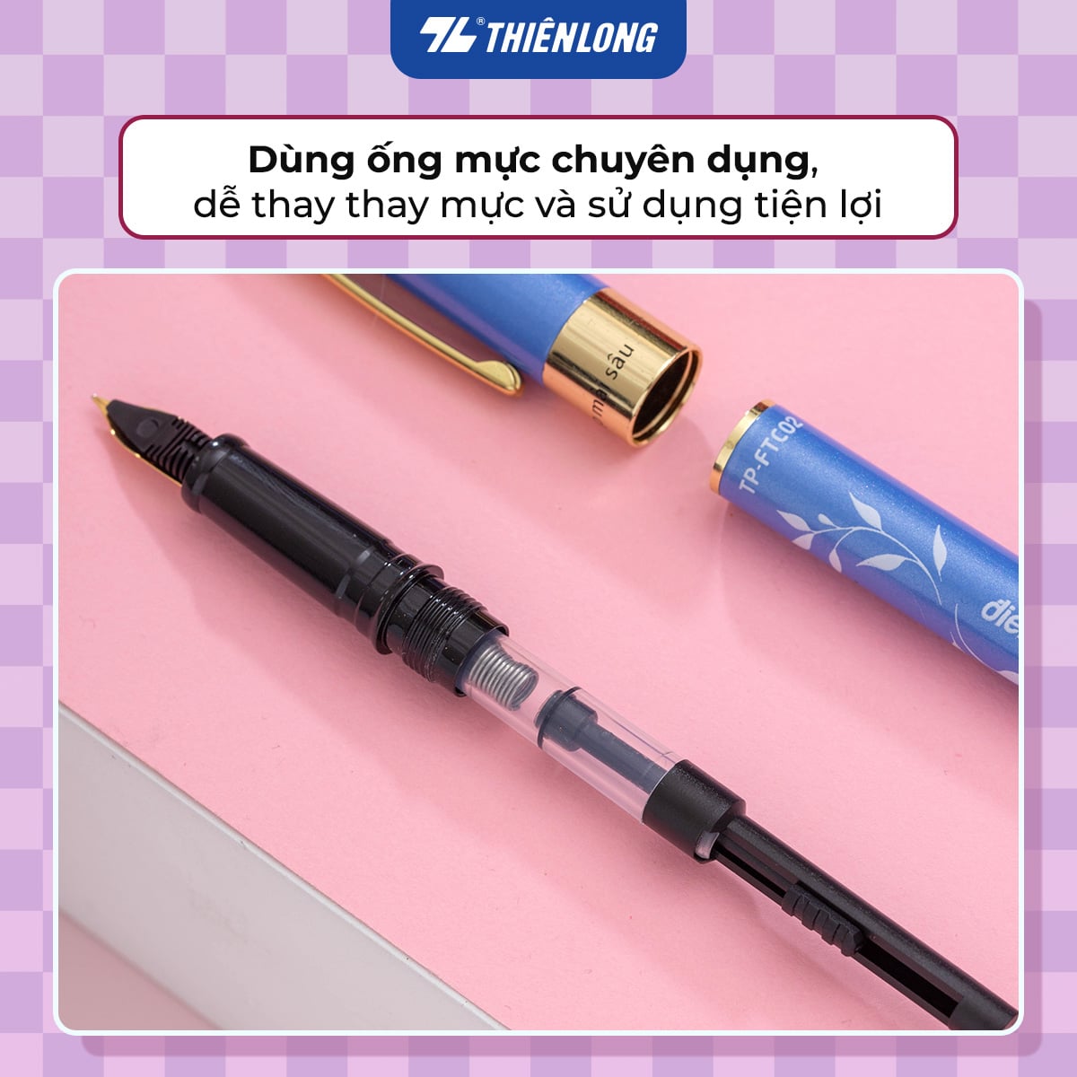 Bút máy Thiên Long Điểm 10 TP-FTC03 ngòi êm vỏ kim loại (10 cây/ khay) - bút bơm mực luyện viết chữ đẹp