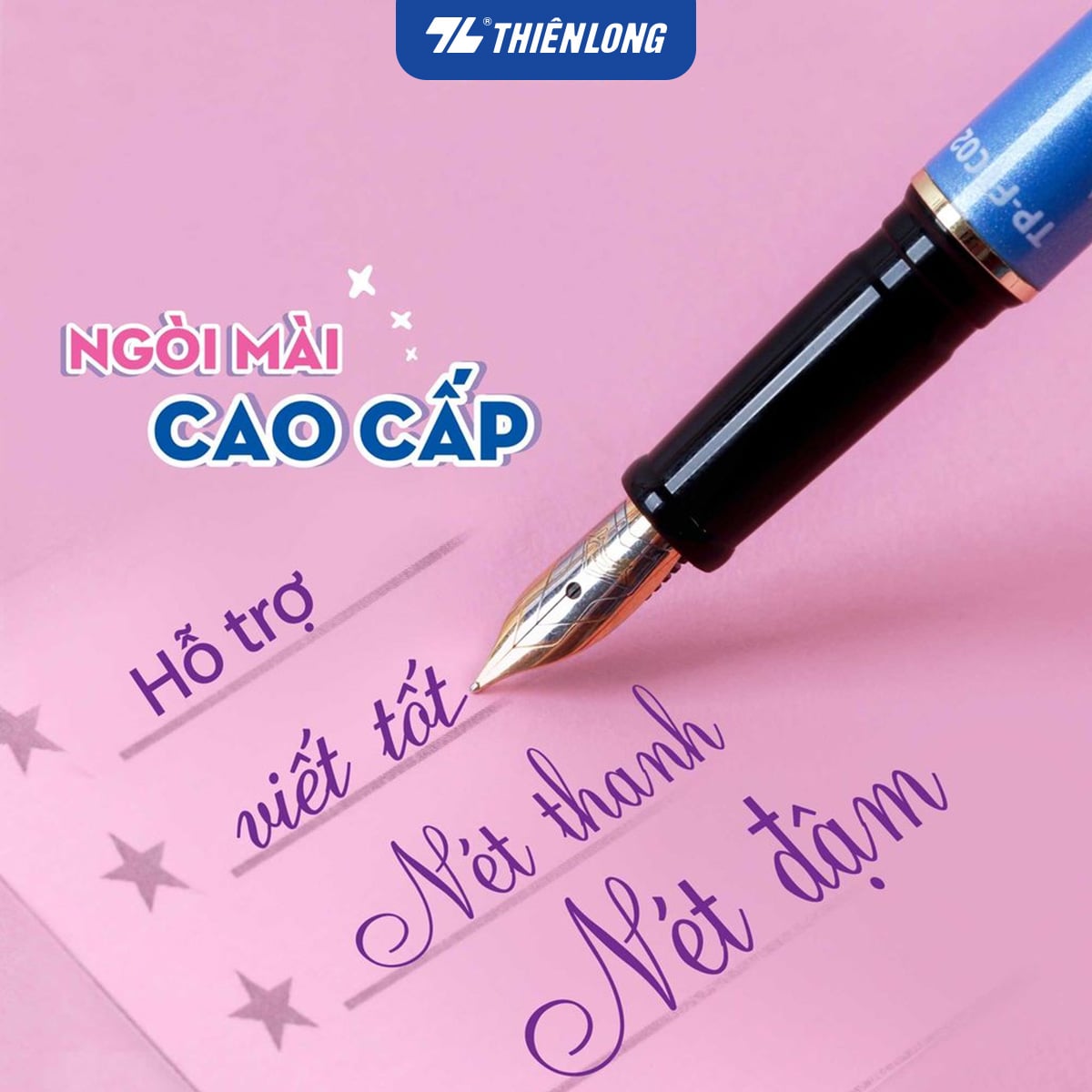 Bút máy Thiên Long Điểm 10 TP-FTC03 ngòi êm vỏ kim loại (10 cây/ khay) - bút bơm mực luyện viết chữ đẹp