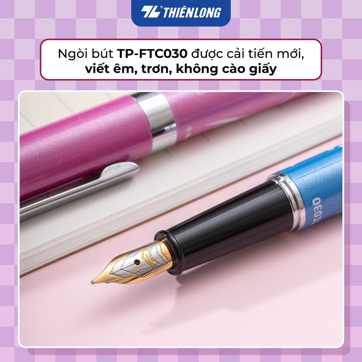 Bút máy Thiên Long Điểm 10 TP-FTC030 ngòi êm vỏ kim loại (10 cây/ khay) - bút bơm mực luyện viết chữ đẹp