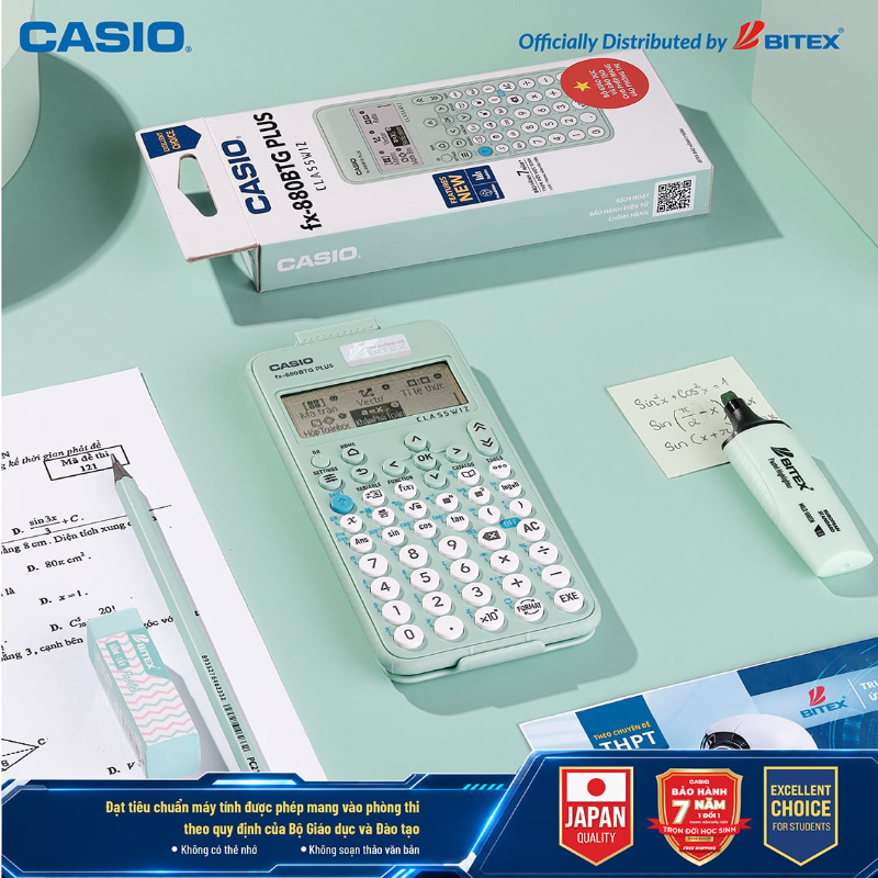 Máy tính Casio Fx-880BTG Plus - Đen/ Trắng/ Hồng/ Xanh lá - Máy tính khoa học, máy tính học sinh