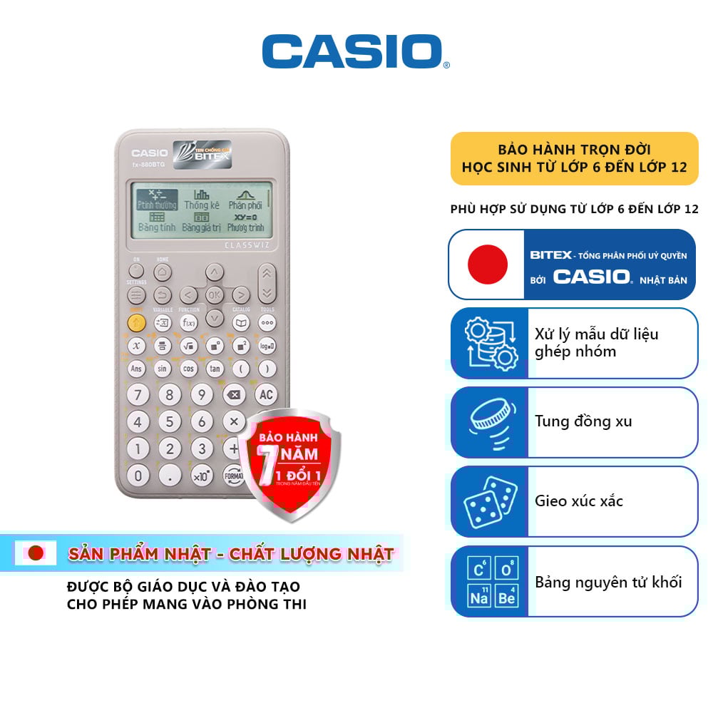 Máy tính Casio Fx-880BTG Bản khuyến mãi kèm 1 bút Frixion ball Clicker + 1 bút chì bấm Pilot