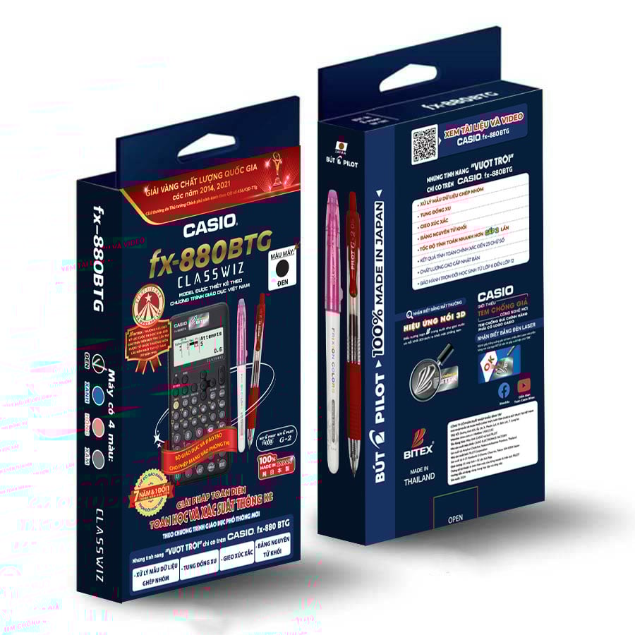 Máy tính Casio Fx-880BTG Bản khuyến mãi kèm 1 bút Frixion ball Clicker + 1 bút chì bấm Pilot