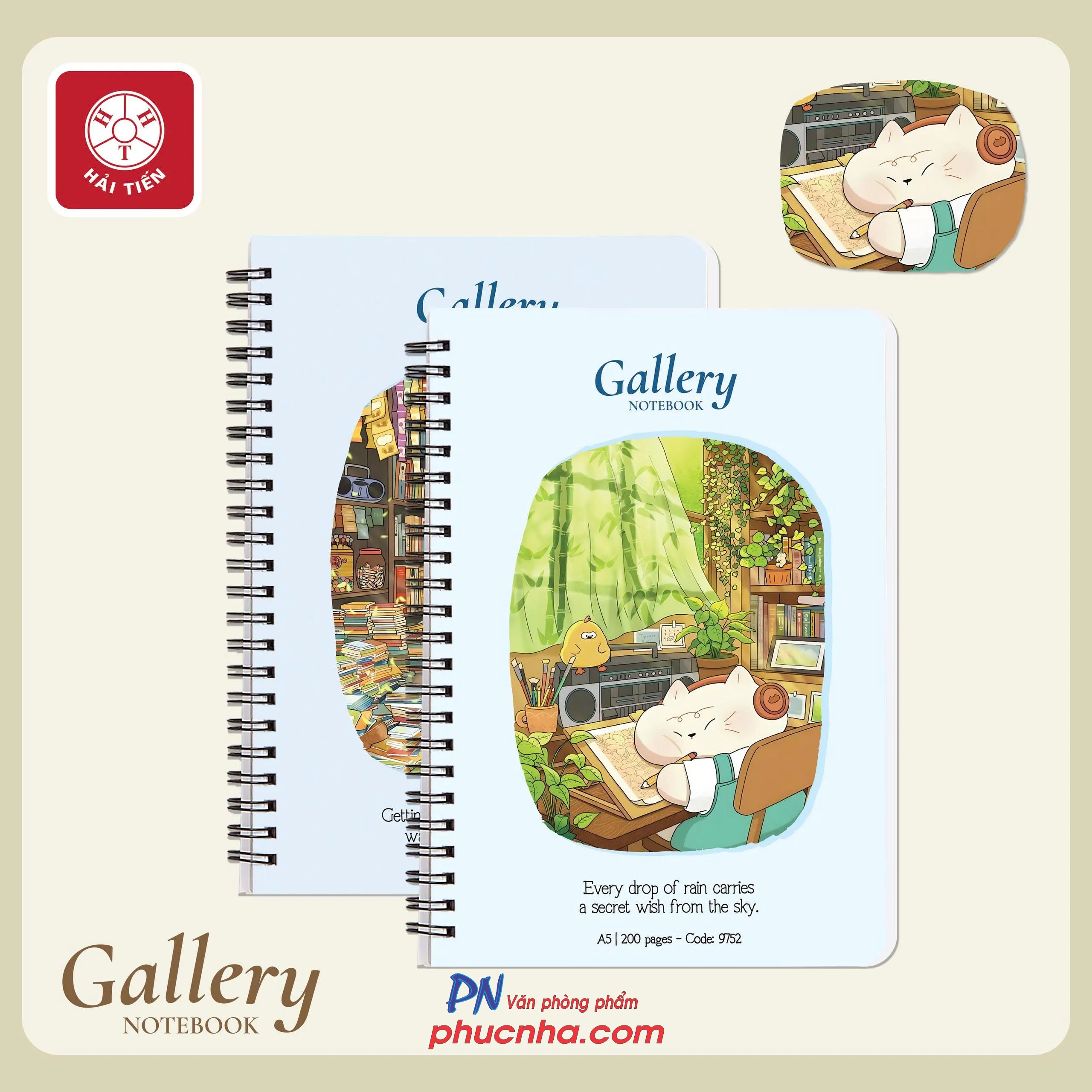 Sổ lò xo Hải Tiến Gallery A6 9769 200 trang 80gsm (giấy caro trắng ngà) (132)