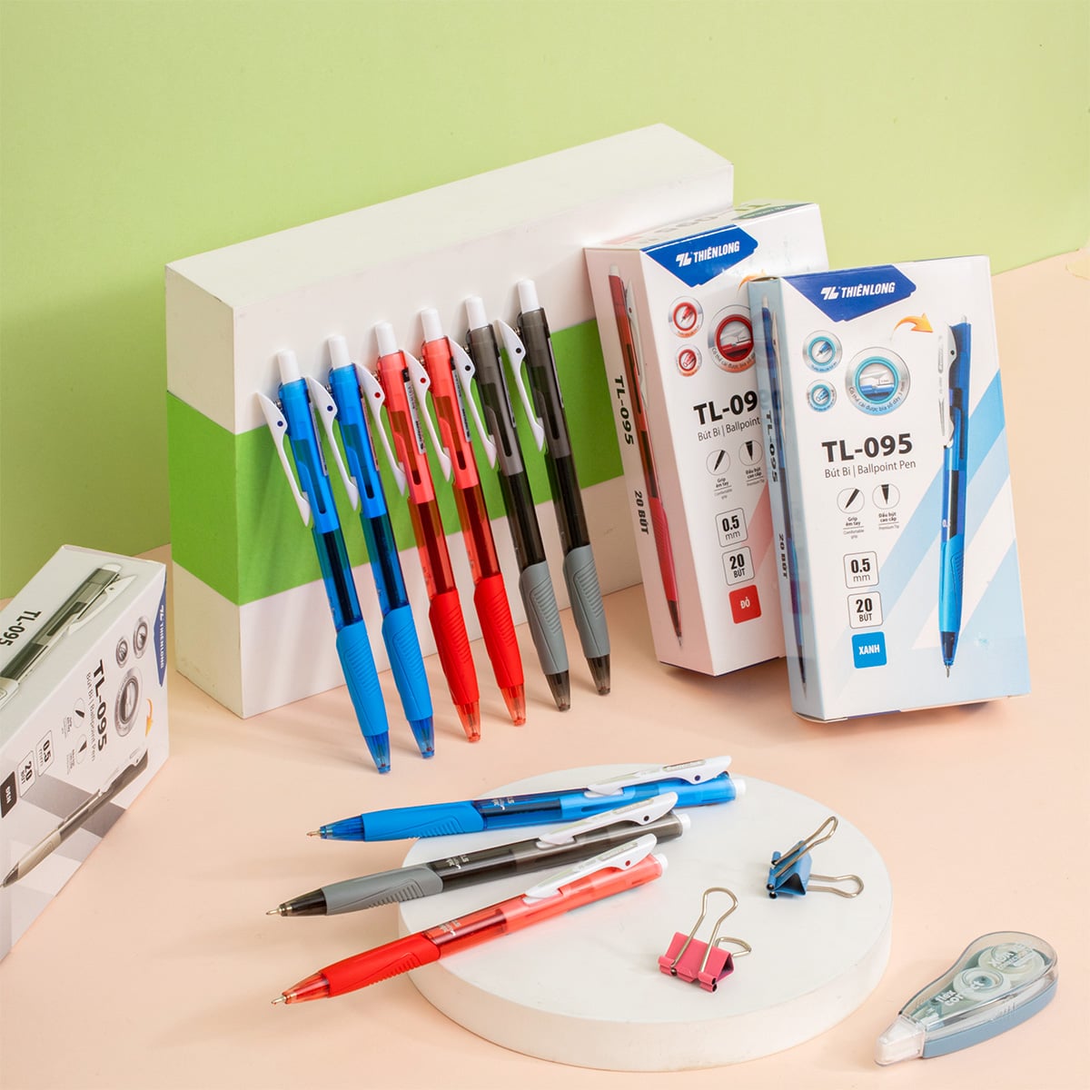 Bút bi Thiên Long TL-095 butter ink 0.5mm (20) - Mực xanh/ đỏ/ đen