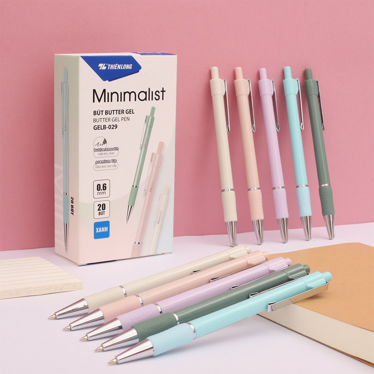 Bút bi Thiên Long Minimalist Butter Gel GELB-029, 0.6mm mực xanh (20)