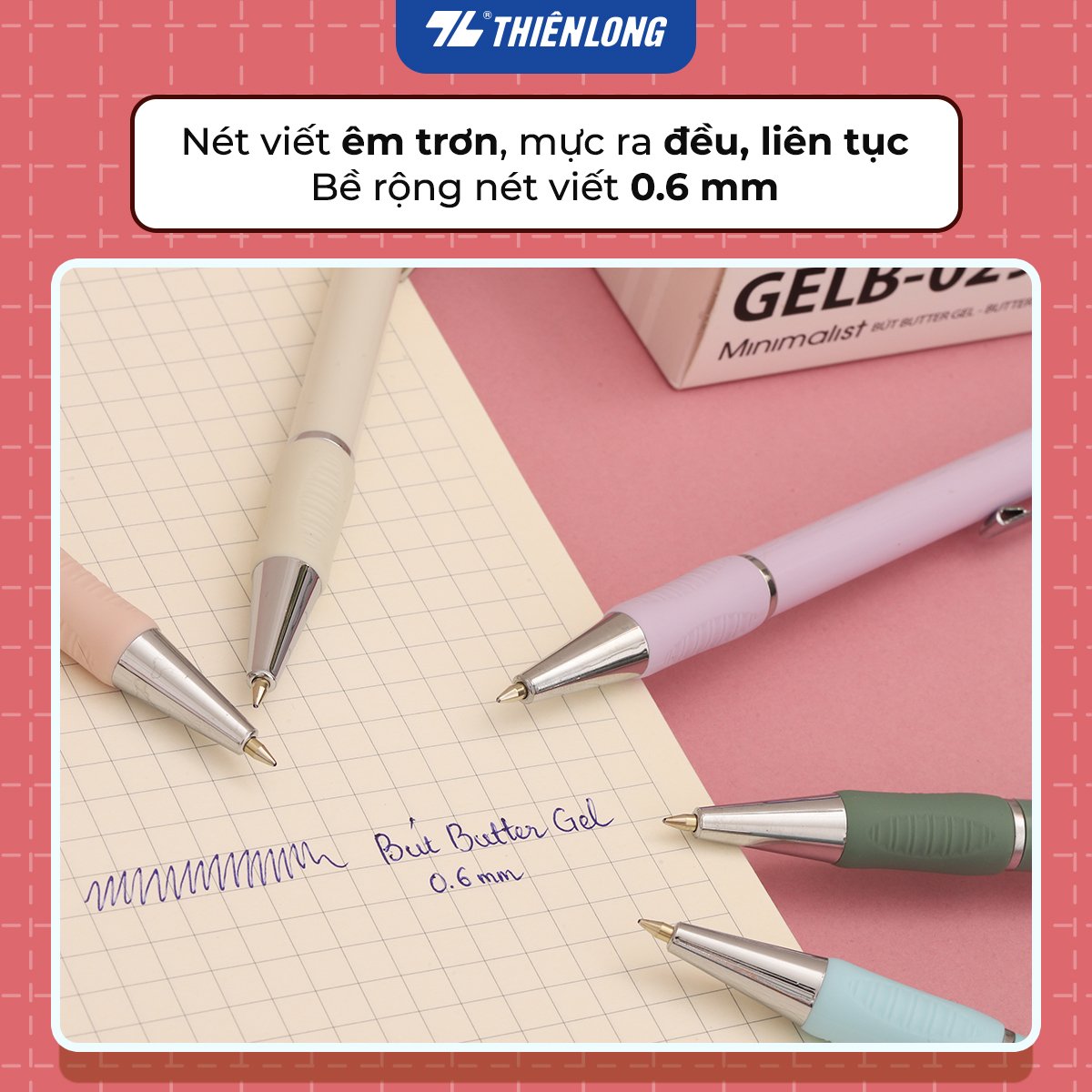 Bút bi Thiên Long Minimalist Butter Gel GELB-029, 0.6mm mực xanh (20)
