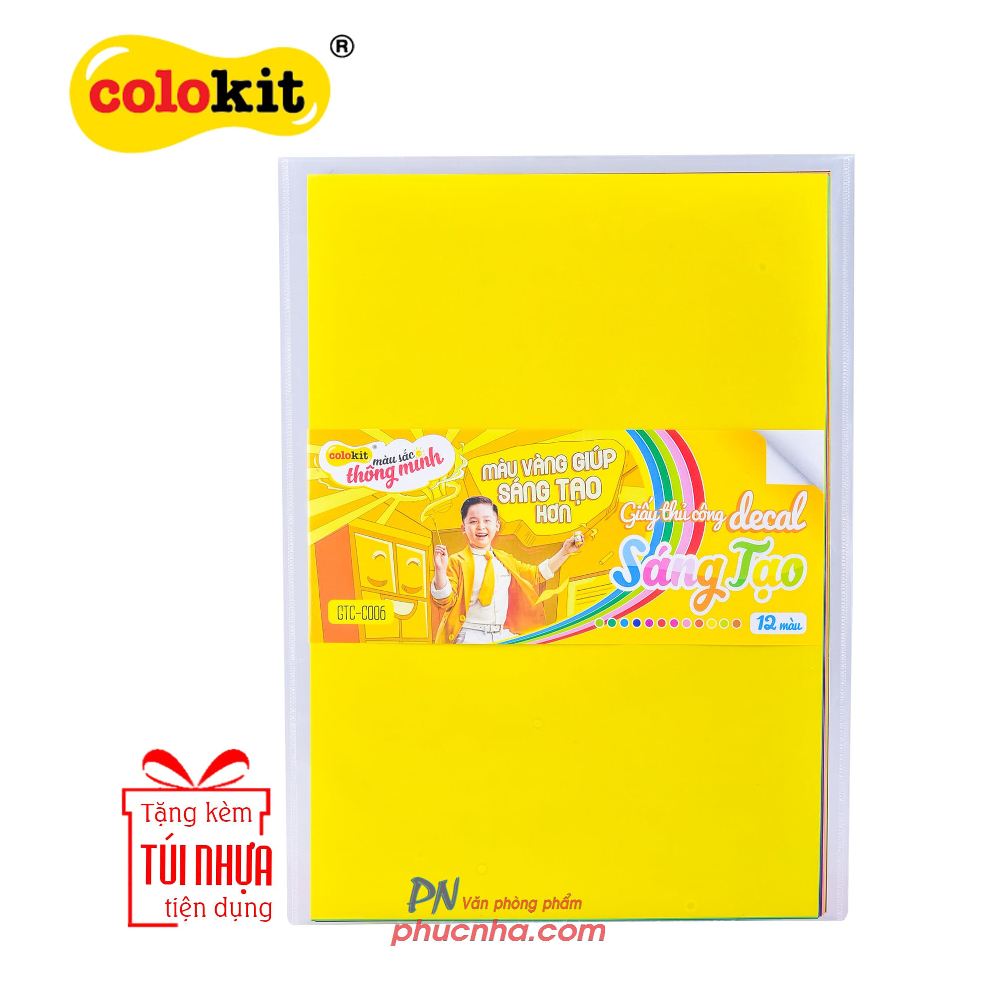 Giấy màu thủ công decal A4 Thiên Long GTC-C006 12 màu/ túi nhựa