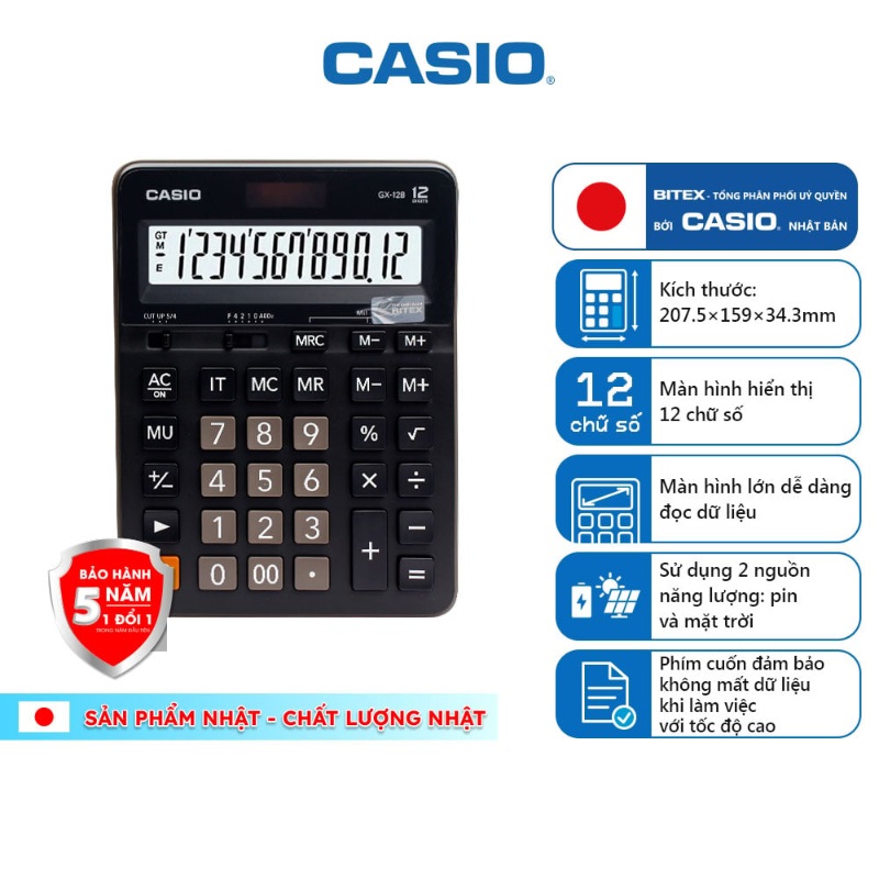 Máy tính Casio GX-12B 12 số màu đen size đại