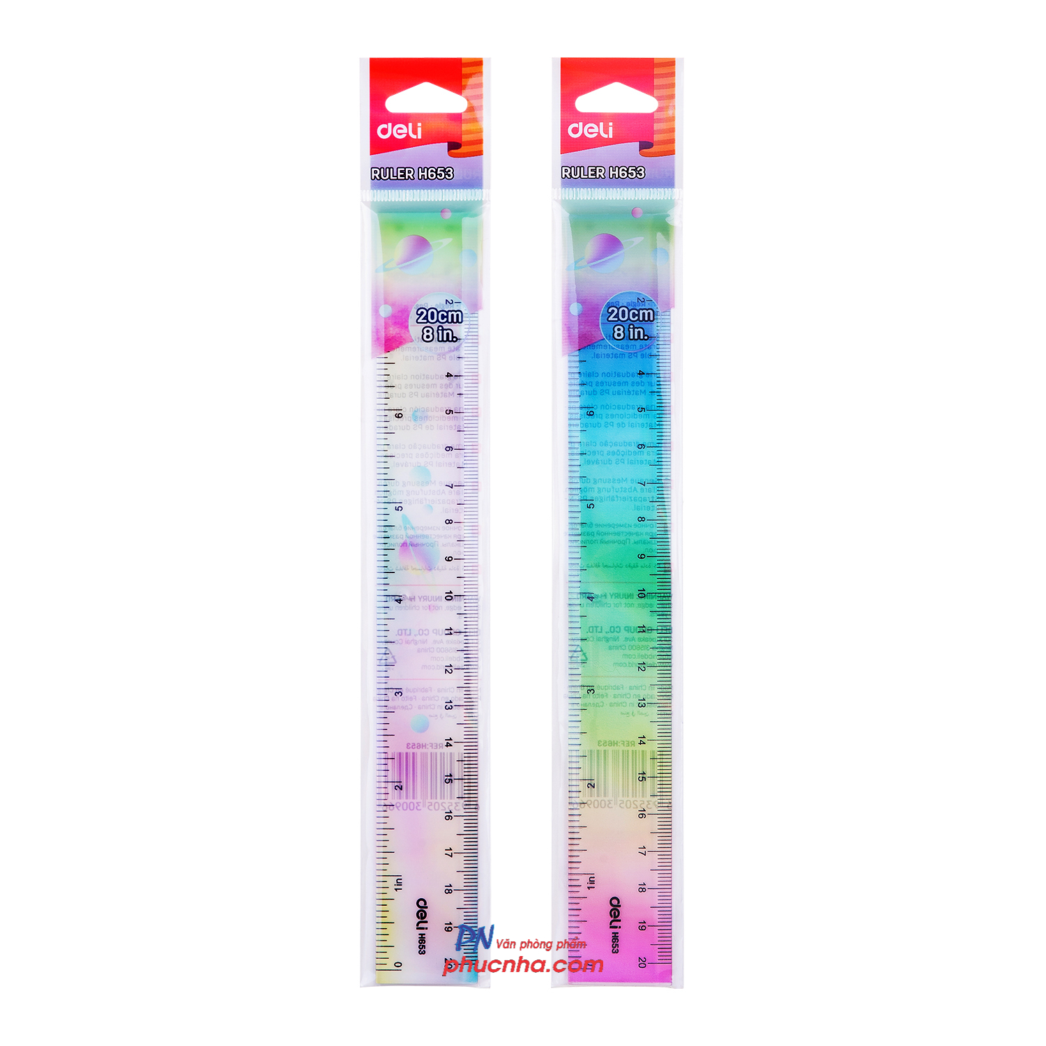 Thước kẻ màu cực quang 20cm Deli H653