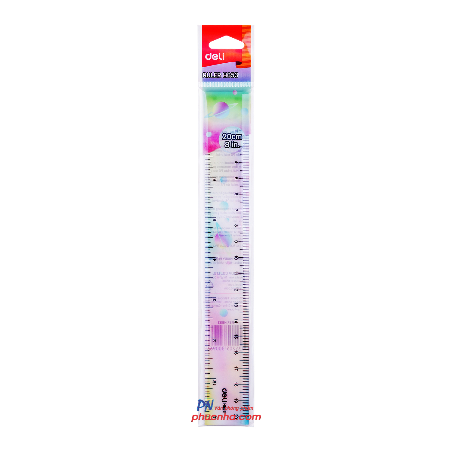 Thước kẻ màu cực quang 20cm Deli H653
