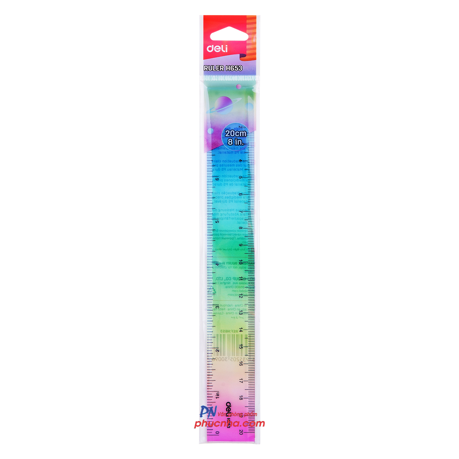 Thước kẻ màu cực quang 20cm Deli H653