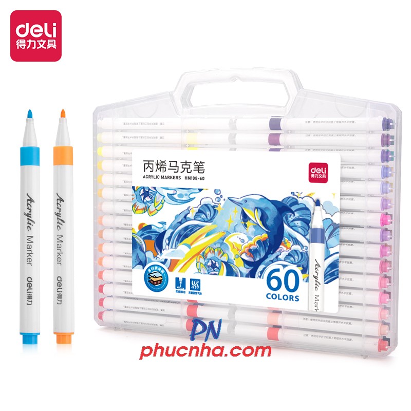 Bút lông màu marker acrylic Deli HM108 1 đầu - 12 màu/ 24 màu/ 36 màu/ 48 màu/ 60 màu