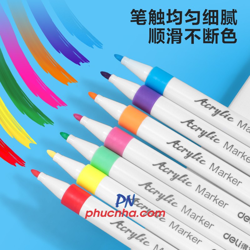 Bút lông màu marker acrylic Deli HM108 1 đầu - 12 màu/ 24 màu/ 36 màu/ 48 màu/ 60 màu