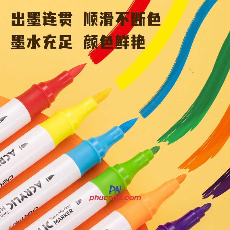 Bút dạ lông màu Acrylic Marker 2 đầu Deli HM924 - 12 màu/ 24 màu/ 36 màu