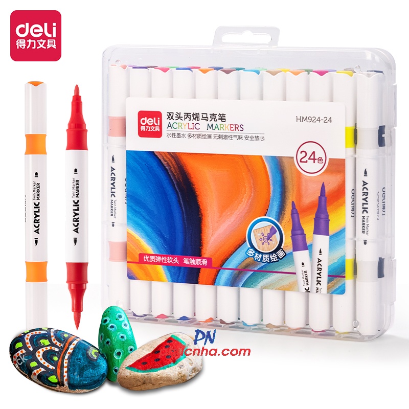Bút dạ lông màu Acrylic Marker 2 đầu Deli HM924 - 12 màu/ 24 màu/ 36 màu