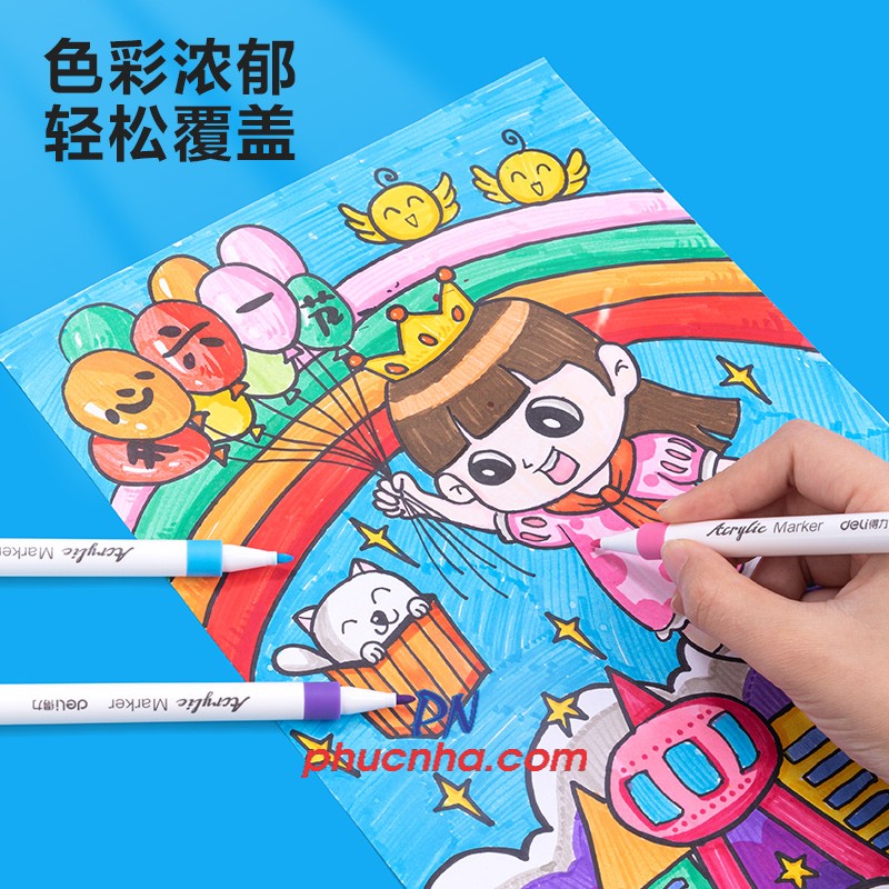 Bút lông màu marker acrylic Deli HM108 1 đầu - 12 màu/ 24 màu/ 36 màu/ 48 màu/ 60 màu