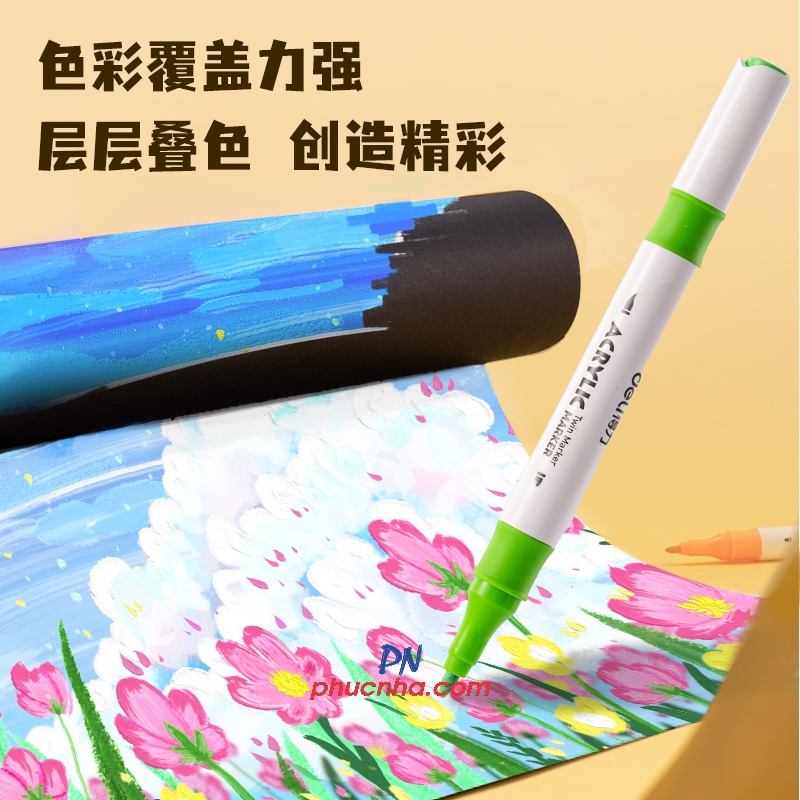 Bút dạ lông màu Acrylic Marker 2 đầu Deli HM924 - 12 màu/ 24 màu/ 36 màu