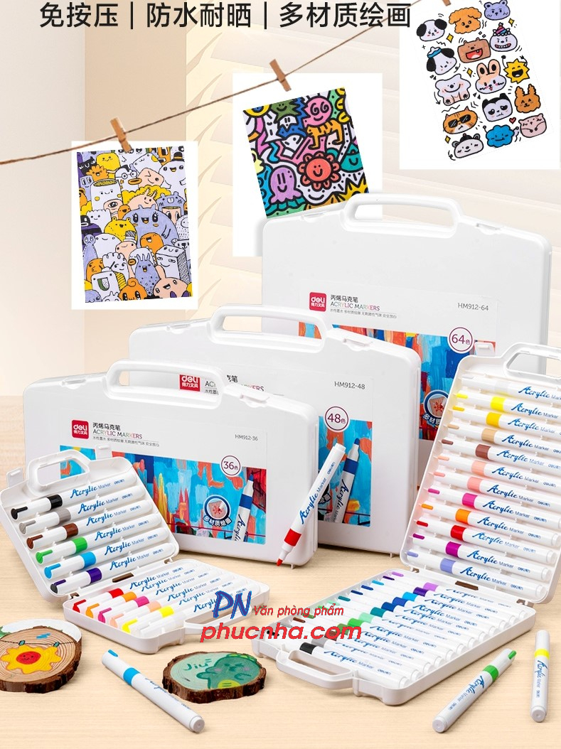 Bút lông màu Acrylic Marker Deli HM912-24 24 màu (Hộp trắng)