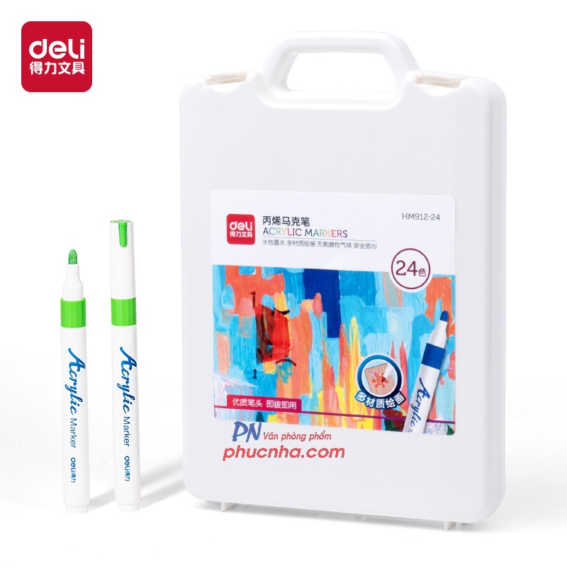 Bút lông màu Acrylic Marker Deli HM912-24 24 màu (Hộp trắng)