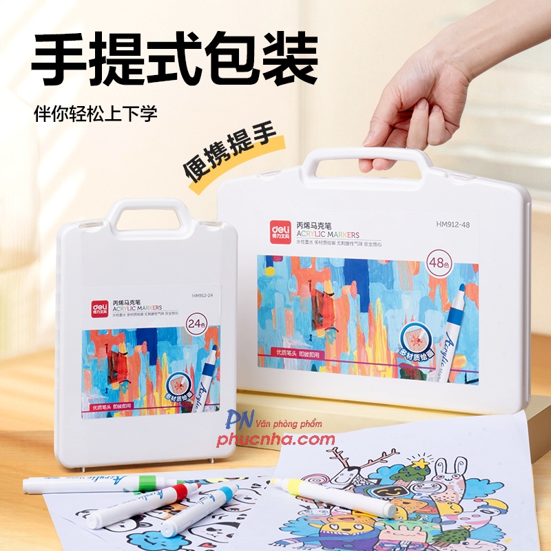 Bút lông màu Acrylic Marker Deli HM912-36 36 màu (Hộp trắng)
