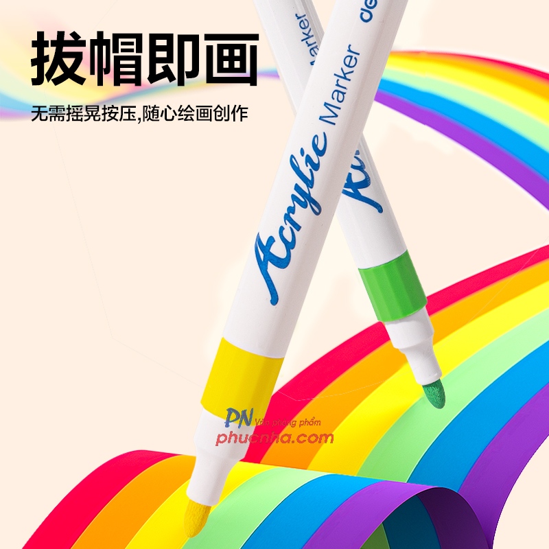 Bút lông màu Acrylic Marker Deli HM912-24 24 màu (Hộp trắng)